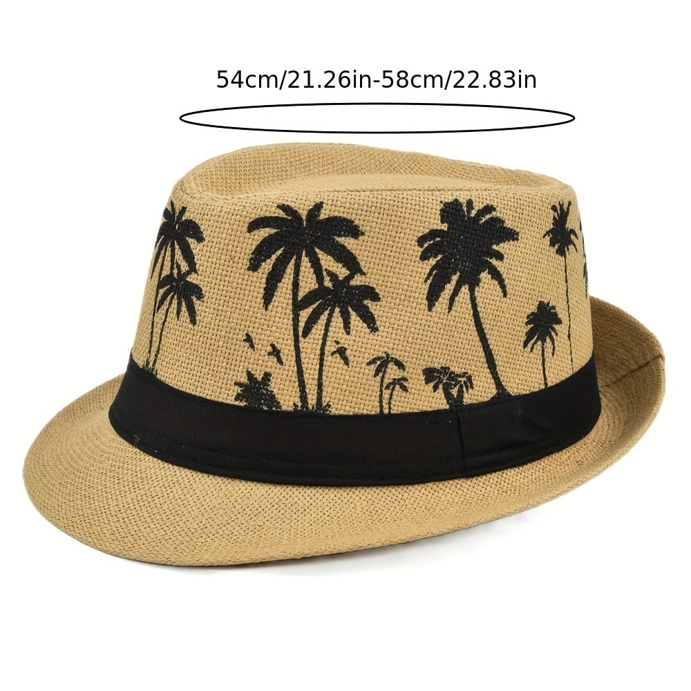 Coconut Tree Jazz Sun Hat Crochet Fedora Cap Straw Felt Summer Beach Hats