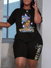Casual Two Piece Set Crew Neck Tee & Slim Shorts
