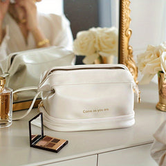 Double Layer Large Capacity Cosmetic Bag with Brush Organizer for Women