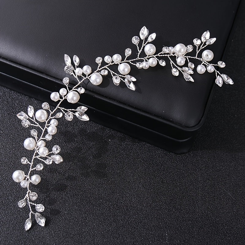 Silvery Faux Pearl Wedding Headband Crystal Hairband For Bride