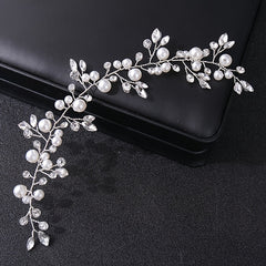 Silvery Faux Pearl Wedding Headband Crystal Hairband For Bride