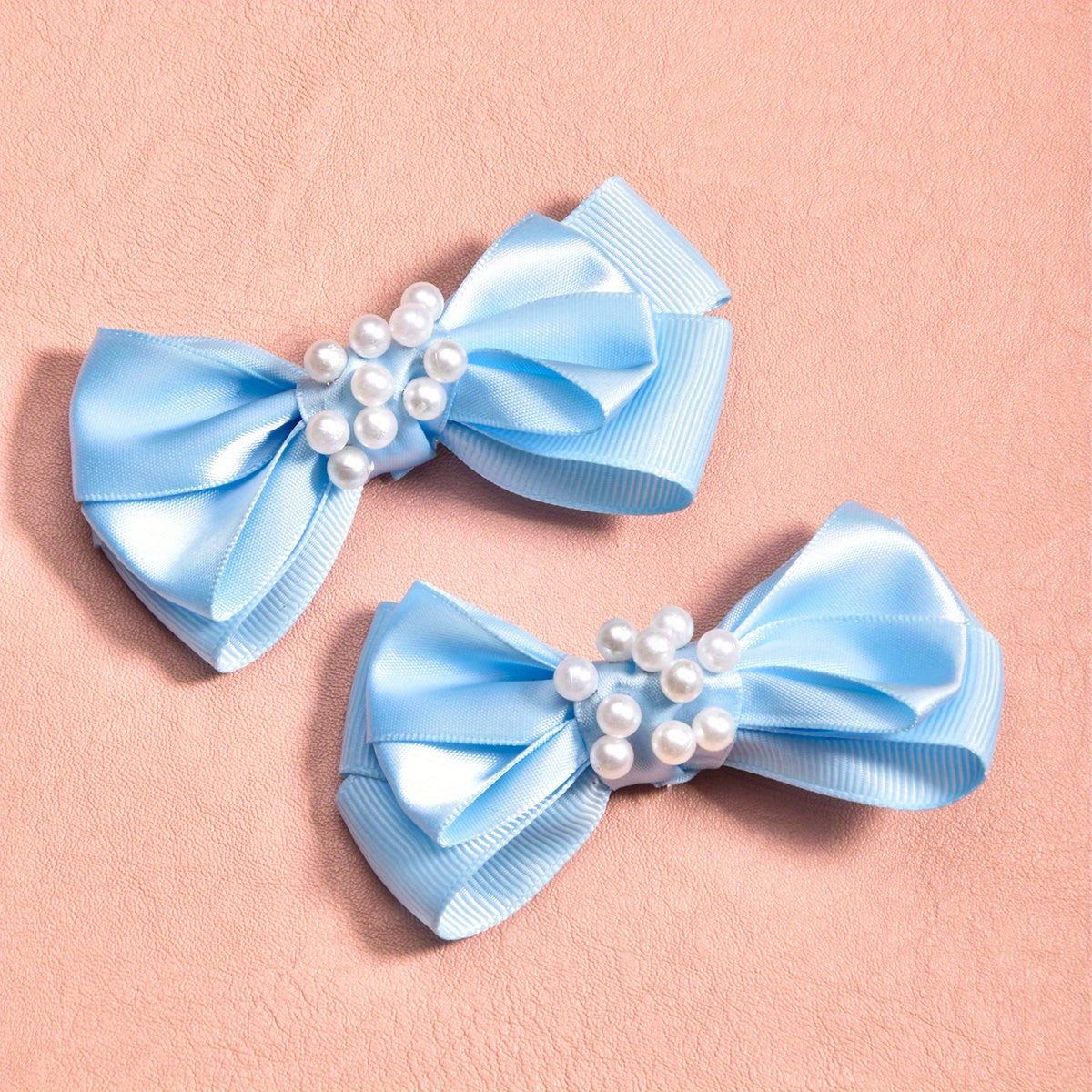 2pcs Pearl Ribbon Bow Hair Clips Girls Accessories