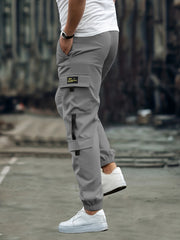 Men's Casual Cargo Pants Loose Fit Solid Drawstring Joggers