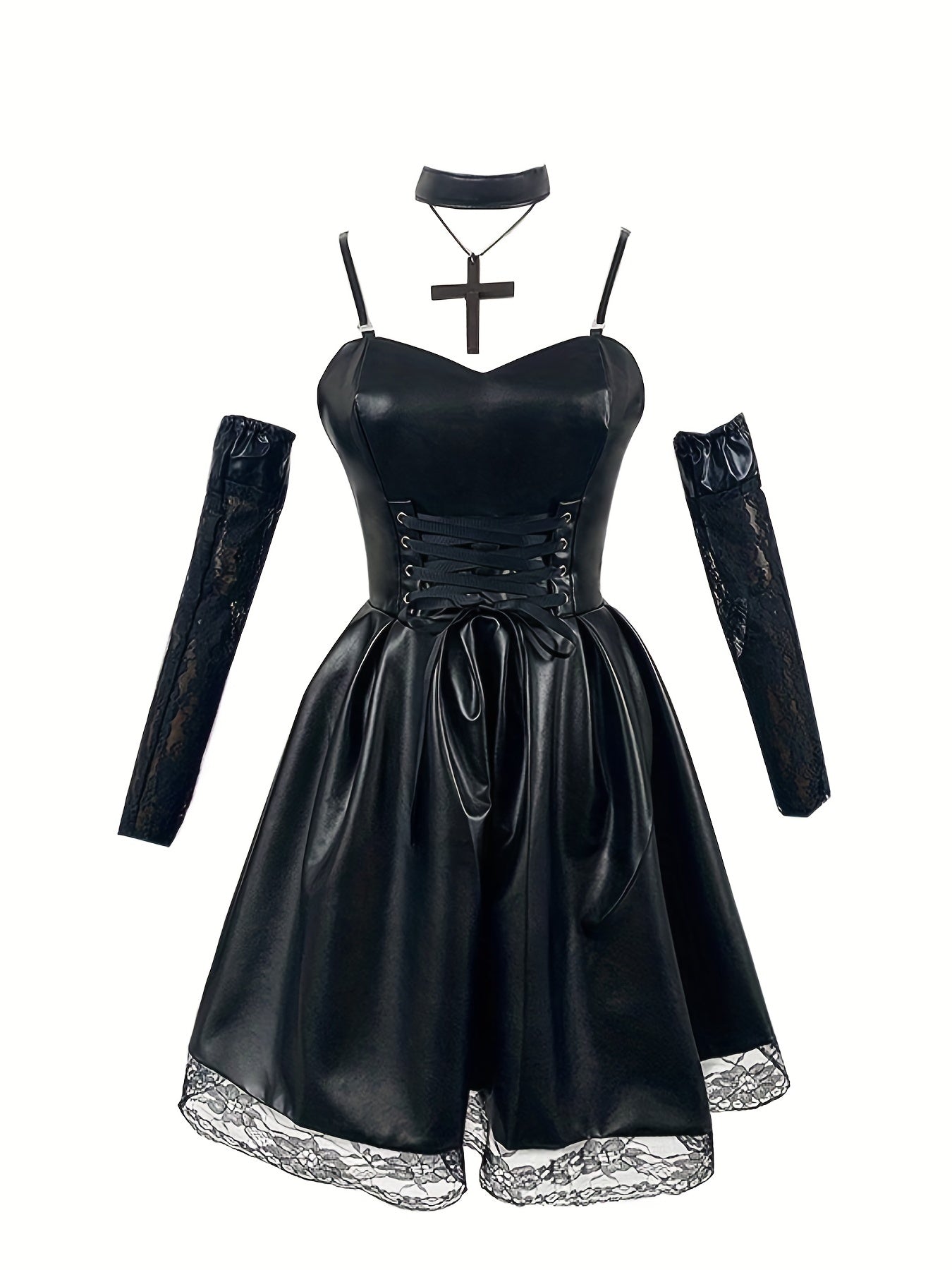 Japanese Anime Cosplay Dress Lace Trim Goth Style Costume