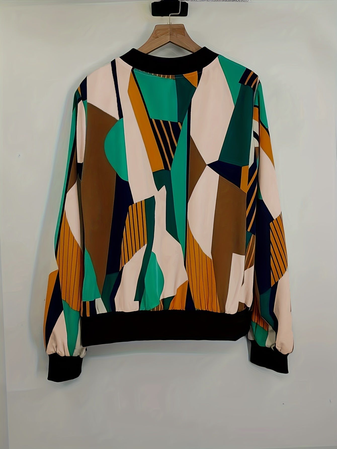 Geo Print Zip Up Jacket for Women