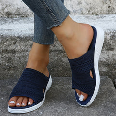 Women's Breathable Knit Slide Sandals Cut Out Comfy Non Slip Shoes