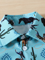 Boys Cowboy Bull Cactus Shirt Summer Kids Clothes