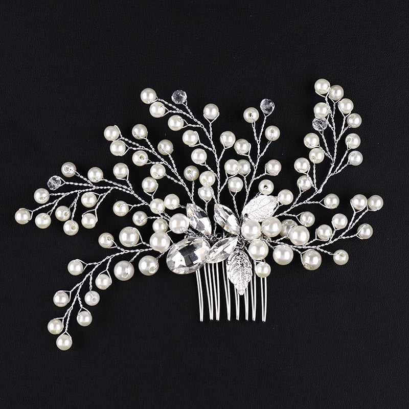Silver Faux Pearl Crystal Wedding Hair Comb Headband for Bride