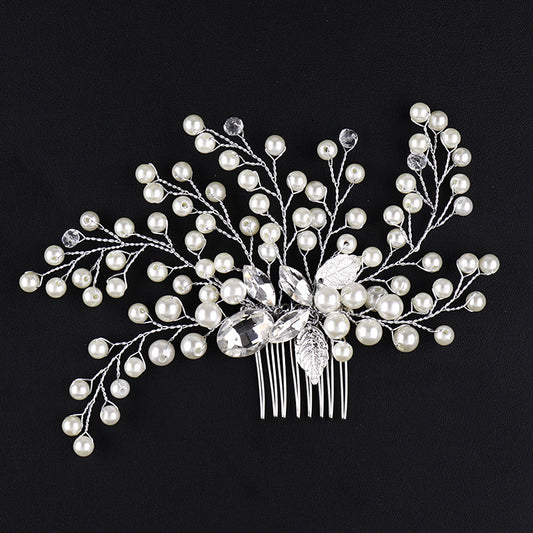 Silver Faux Pearl Crystal Wedding Hair Comb Headband for Bride