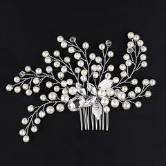 Silver Faux Pearl Crystal Wedding Hair Comb Headband for Bride