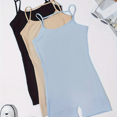 Backless Spaghetti Strap Yoga Bodysuit Ribbed Cami Sports Romper
