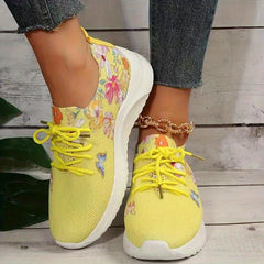 Women's Breathable Flying Woven Sneakers Comfortable Low Top Lace Up Shoes