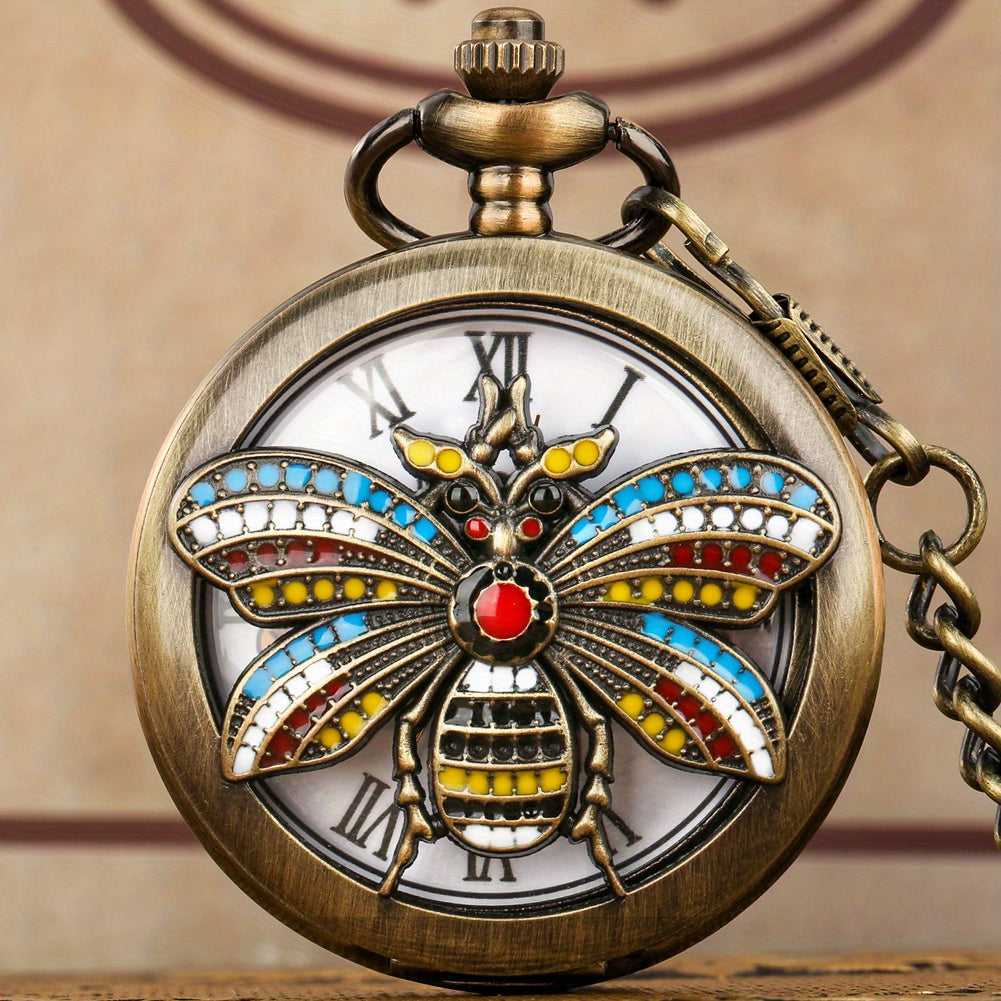 Vintage Hollow Bee Flower Pendant Necklace Quartz Watch for Kids