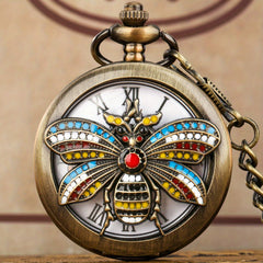 Vintage Hollow Bee Flower Pendant Necklace Quartz Watch for Kids