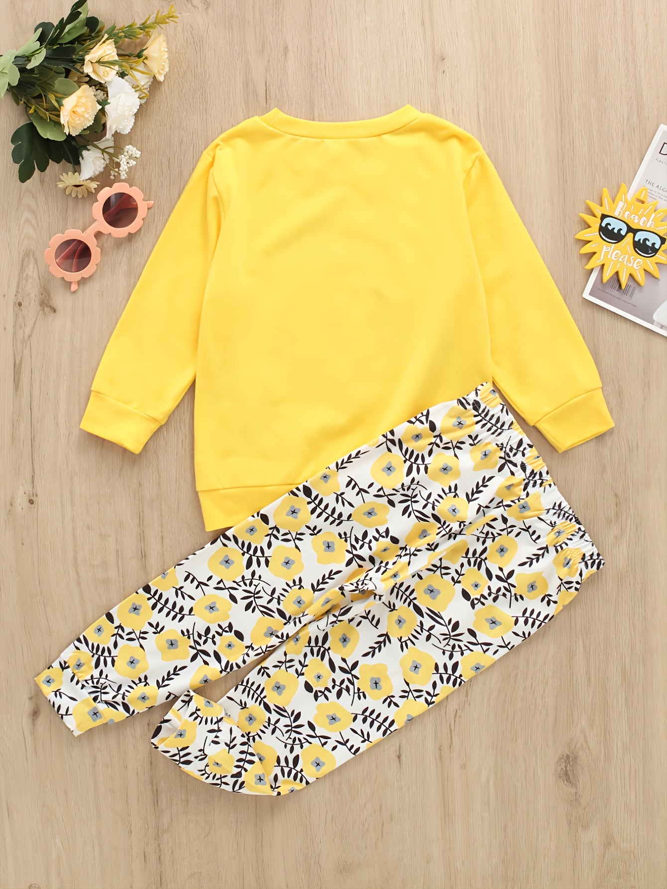 Baby Girls Letter Long Sleeve Top & Flower Print Pants