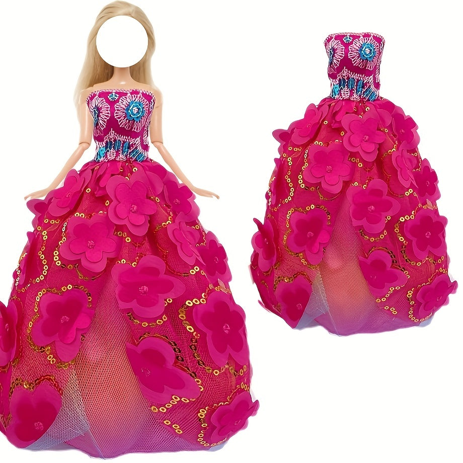 Red Lace Top Princess Mini Gown Dress for 11.8 Inch Doll - Kid Toy Gift