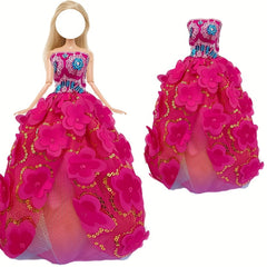Red Lace Top Princess Mini Gown Dress for 11.8 Inch Doll - Kid Toy Gift
