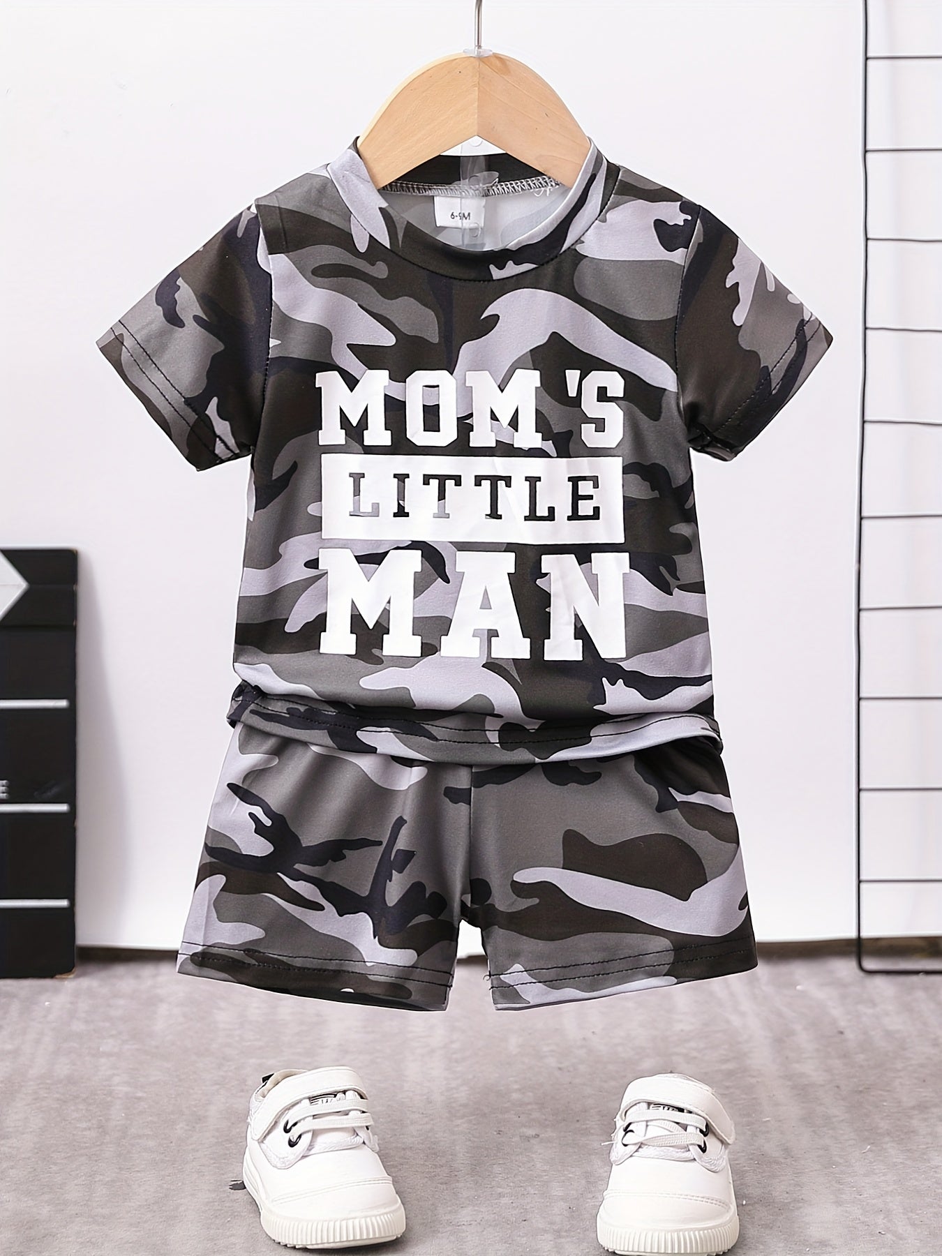 2pcs 'Mama's Little Man' Camo T-shirt & Shorts Set for Baby Boys