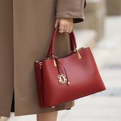 Stylish Top Layer Cowhide Leather Handbag for Middle Aged Mothers