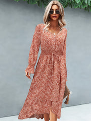 Floral Print Dress V Neck Long Sleeve