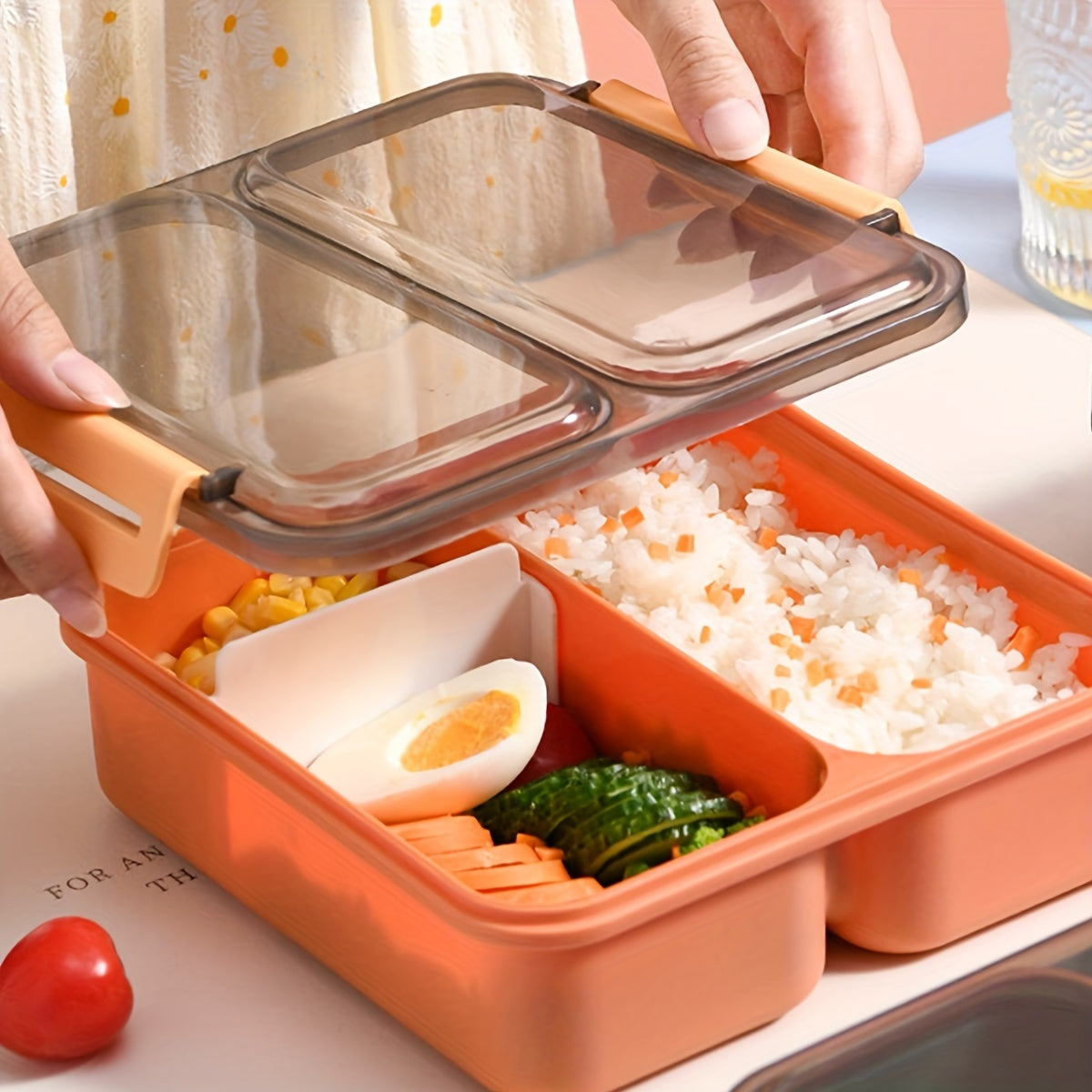 Practical Portable Red Lunch Box With Spoon For Teenagers And Workers