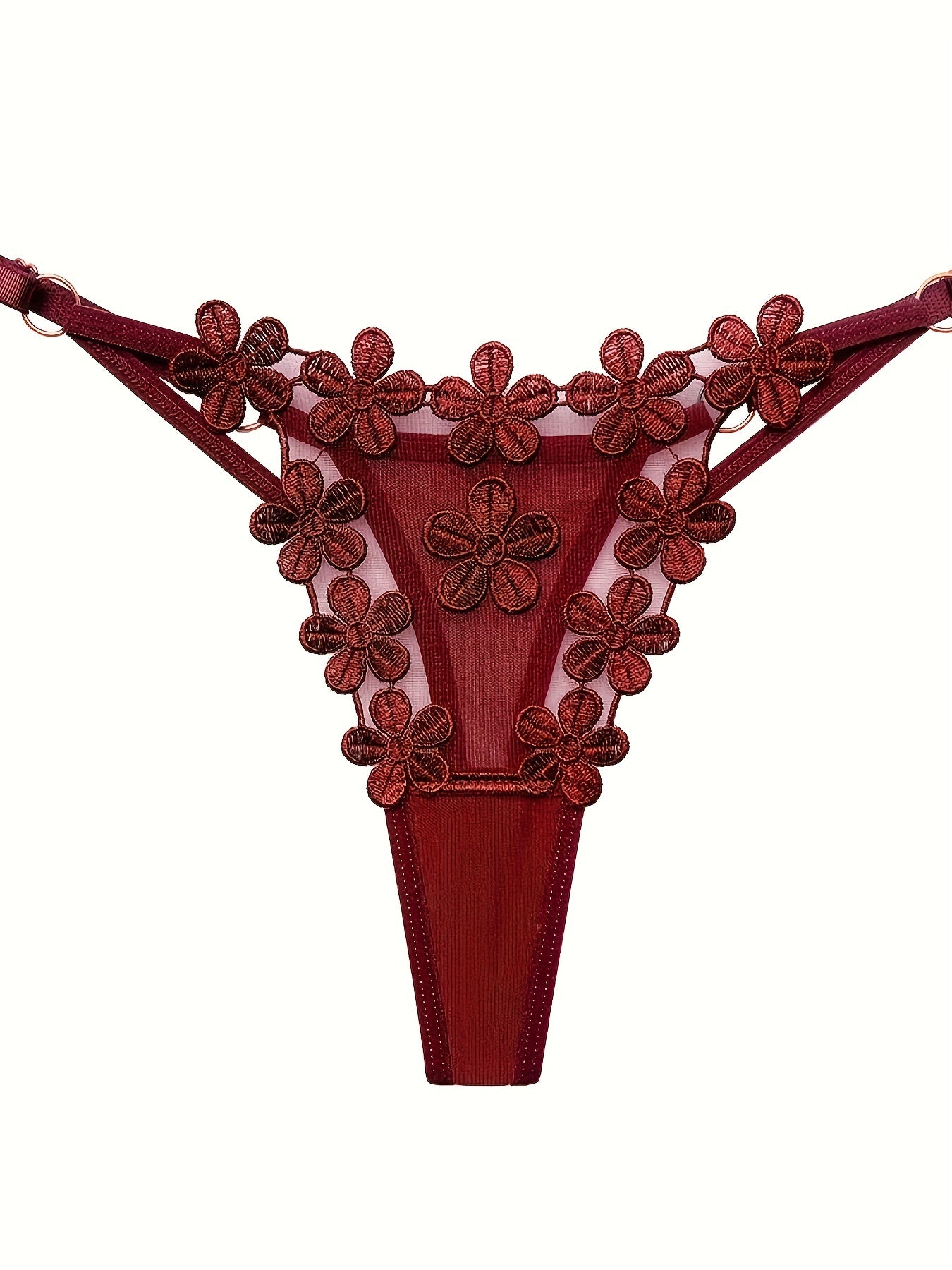 Floral Embroidery Thongs Mesh Intimates Panties Women's Lingerie