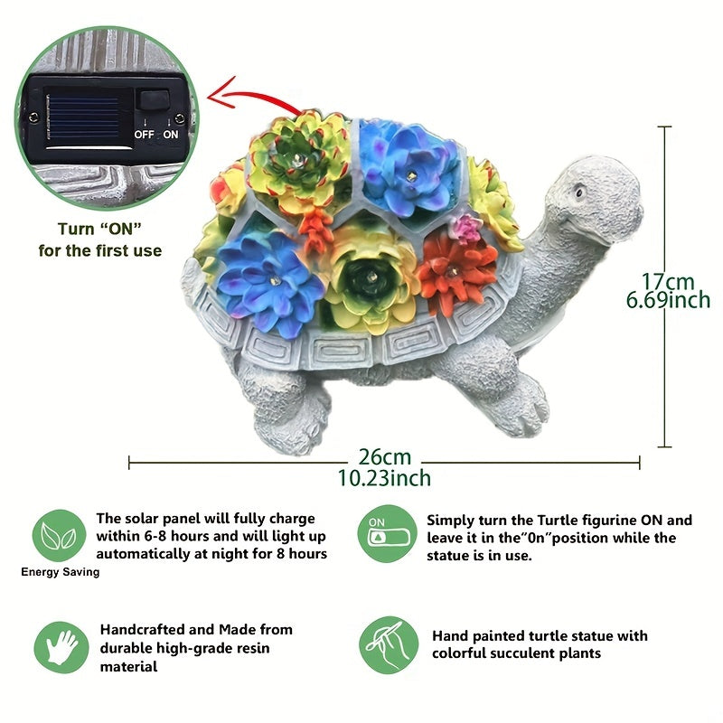 Solar Turtle Succulent Statue with 7 LED Lights for Outdoor Decor