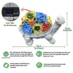 Solar Turtle Succulent Statue with 7 LED Lights for Outdoor Decor