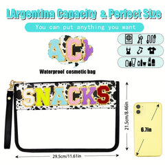 Clear Embroidered Letter Makeup Bag Preppy Patch PVC Waterproof Clutch