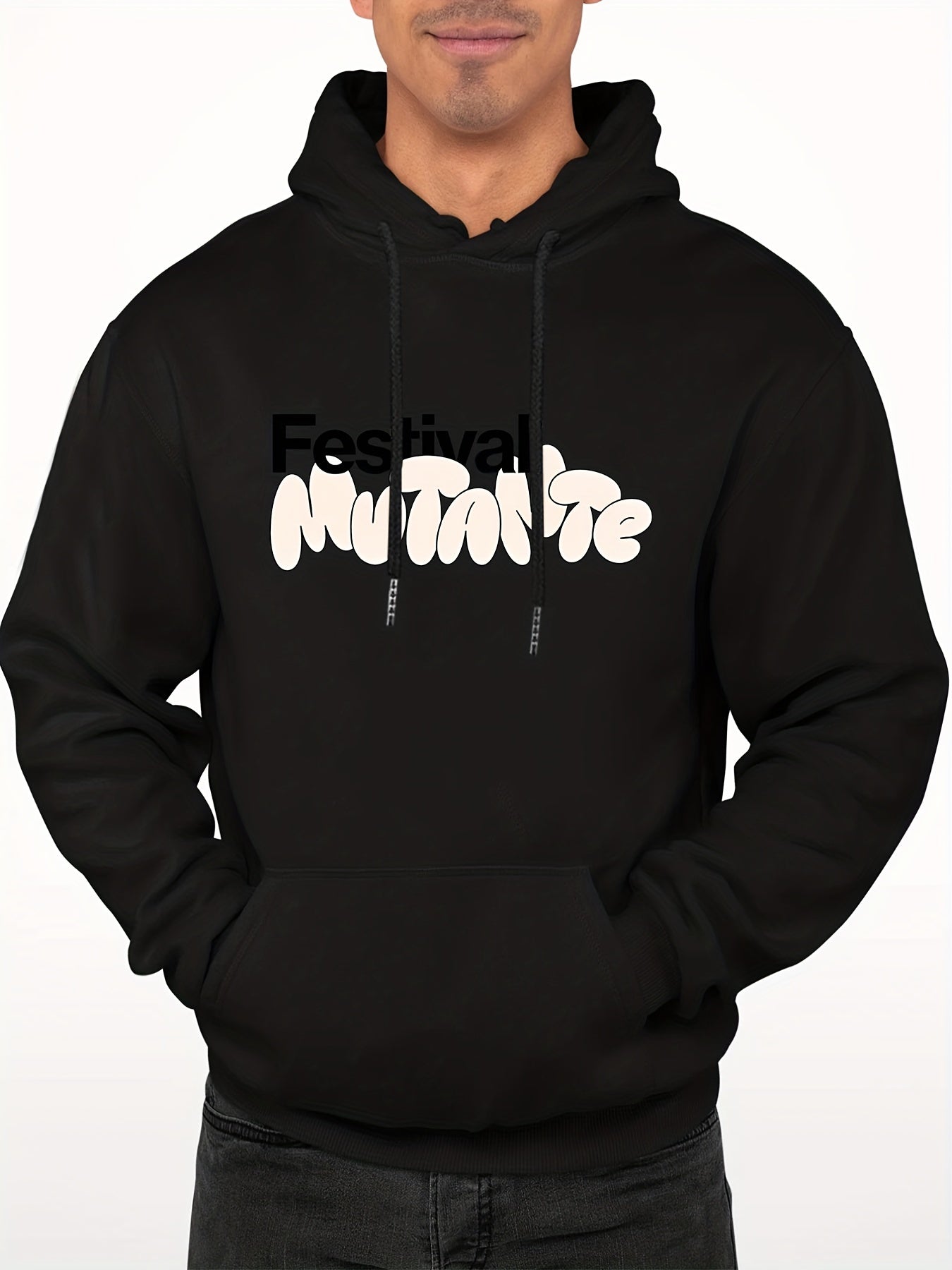 Men's Letter Print Hooded Sweatshirt Long Sleeve Drawstrings