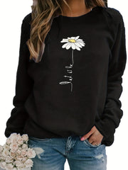 Daisy Print Crew Neck Sweatshirt for Fall & Winter