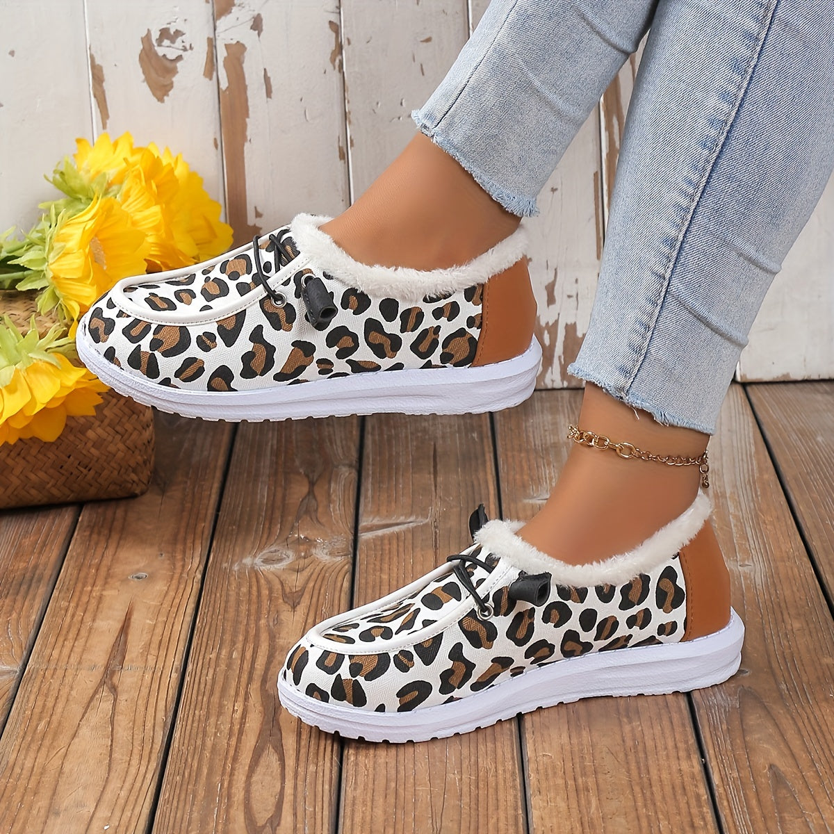 Leopard Print Snow Shoes Winter Warm Ankle Shoes