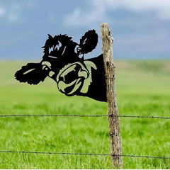 Peeking Cow Outdoor Metal Iron Art Yard Decoration