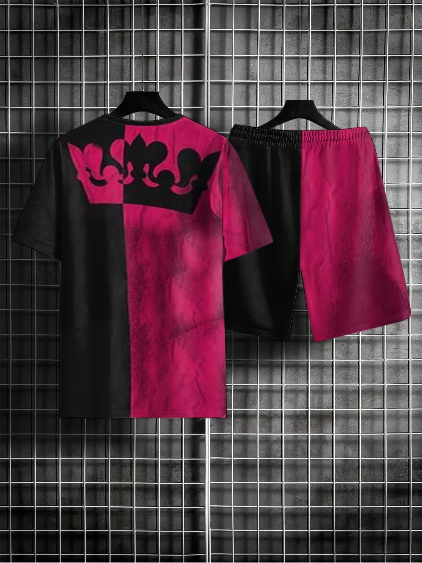 Crown QUEEN Pattern Men's 2 Piece Outfits T-shirt and Shorts Set