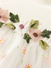 Infant Baby Girls Long Sleeves Flower Embroidery Tulle Dress