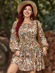 Plus Size Boho Paisley Print Round Neck Dress