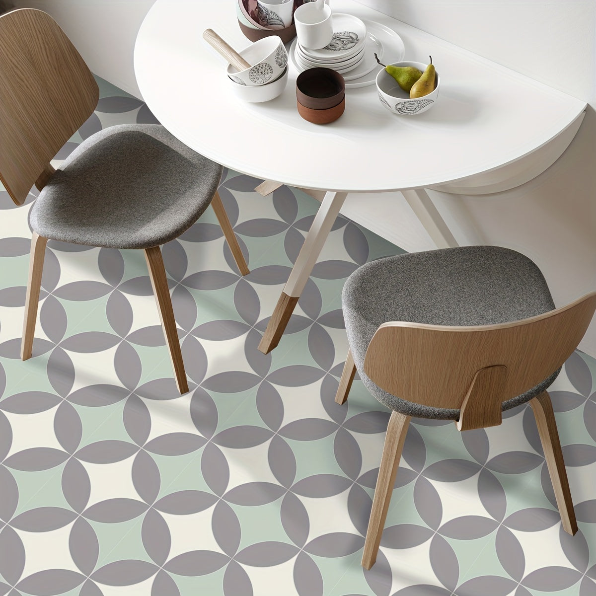 9pcs Gray & Green Floor Tile Sticker Waterproof Vinyl Matte Floor Sticker