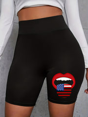 Women's Plus Flag Mouth Print High Rise Biker Shorts