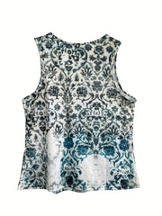 Floral Print V Neck Tank Top Casual Loose Summer Tank Top Women's Clothing