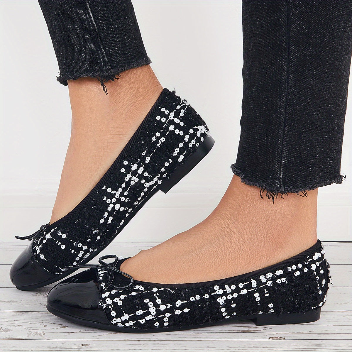 Women's Bowknot Ballet Flats Soft Sole Slip On Colorblock Flats