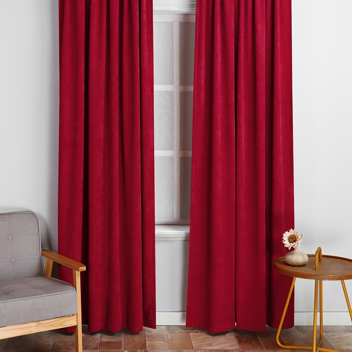 Red Solid Fleece Curtain Thickened Soft Material
