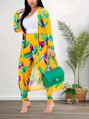Tropical Print Cardigan & Pants Set