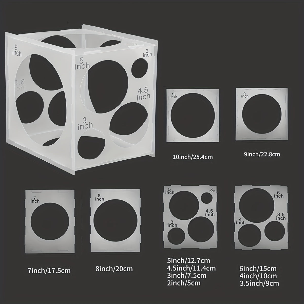 Collapsible Plastic Balloon Sizer Box Cube - Balloon Size Measurement Tool