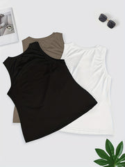 3 Pack Women's Plus Size Basic Tank Top Set Solid Round Neck Fitted 3pcs