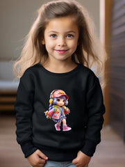 Girls Girl Pattern Crew Neck Sweatshirt