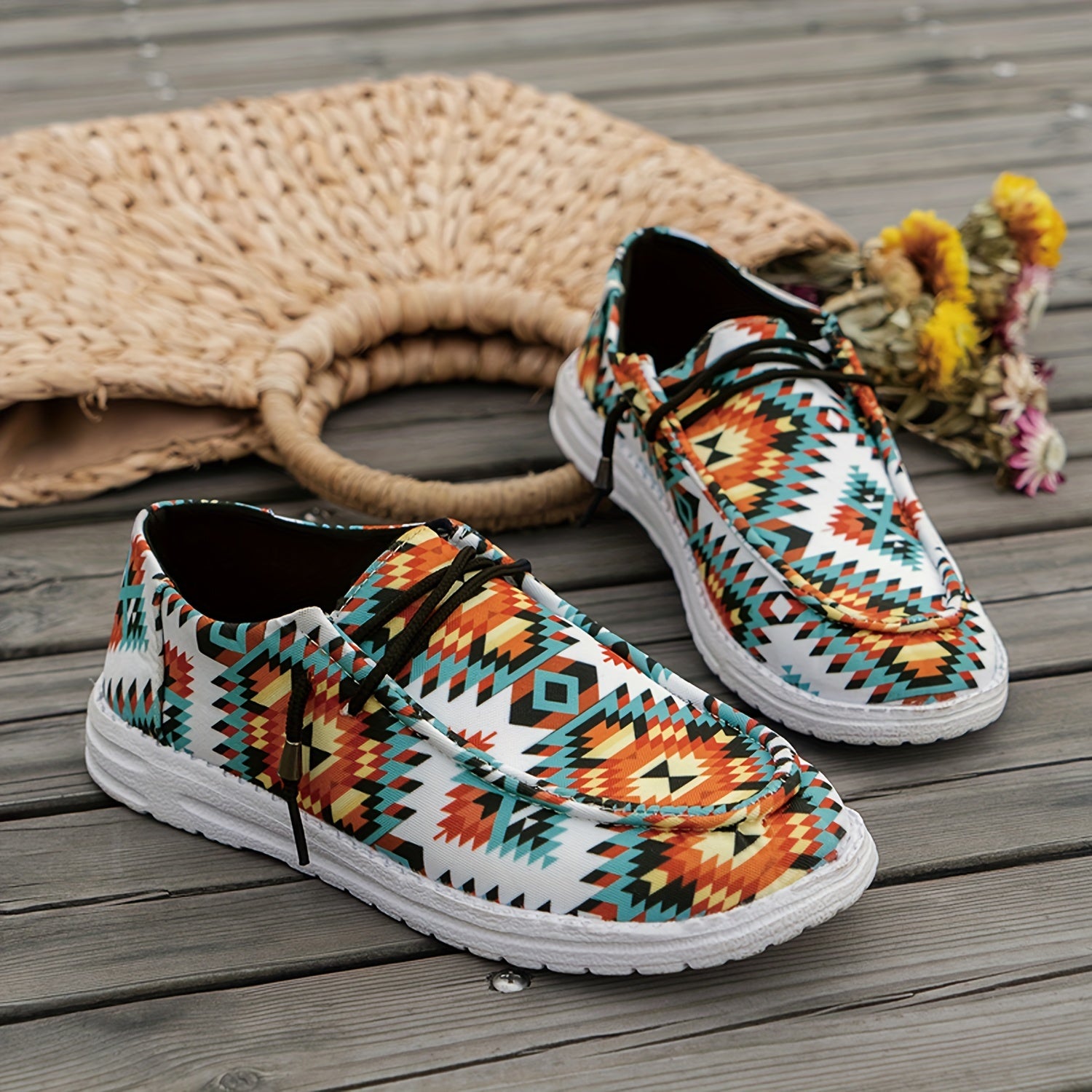Geometric Print Walking Shoes Lightweight Low Top Sport Flat Shoes
