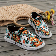 Geometric Print Walking Shoes Lightweight Low Top Sport Flat Shoes