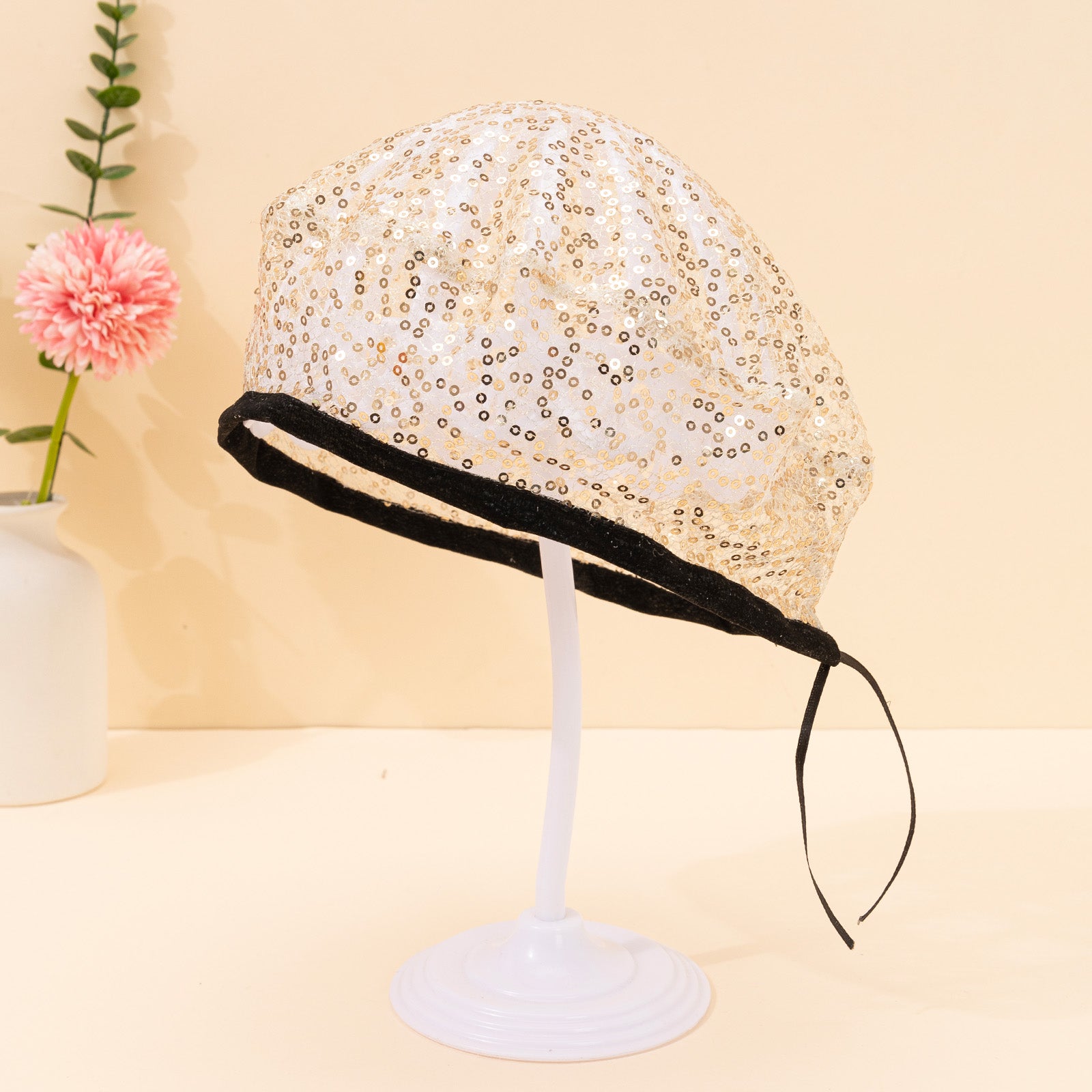 Lace Sequin Mesh Cap Party Club Dance Beanie Hat Women Accessories
