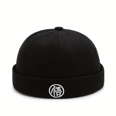 Character Embroidery Unisex Beanie Hip Hop Skull Hat Solid Docker Cap