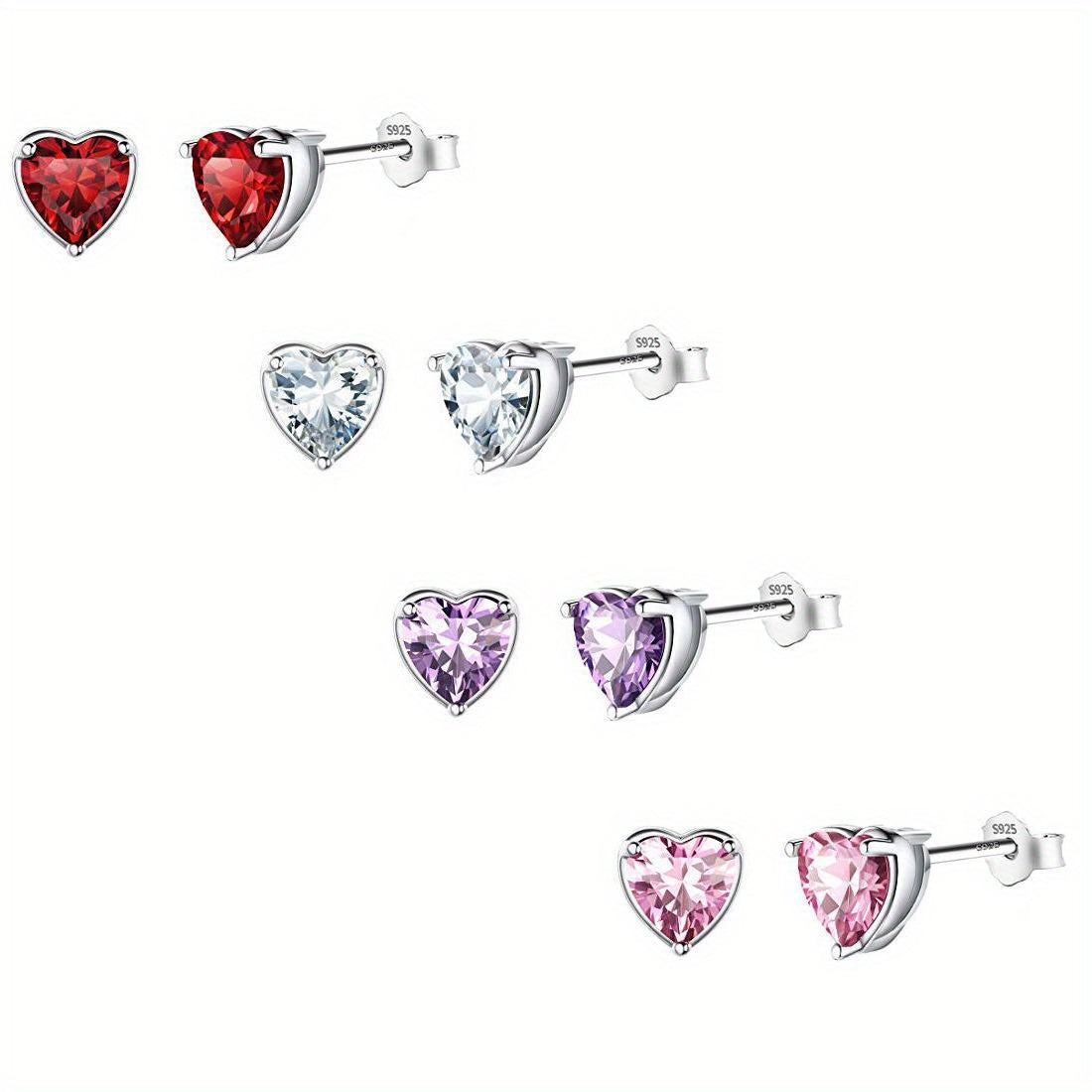 4 Pairs Heart Stud Earrings For Kids CZ Decor Small Jewelry Birthday